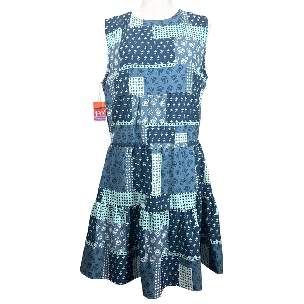 Nani Active Dress Womens L D040 Denim Panel Dress Blue Patchwork NEW